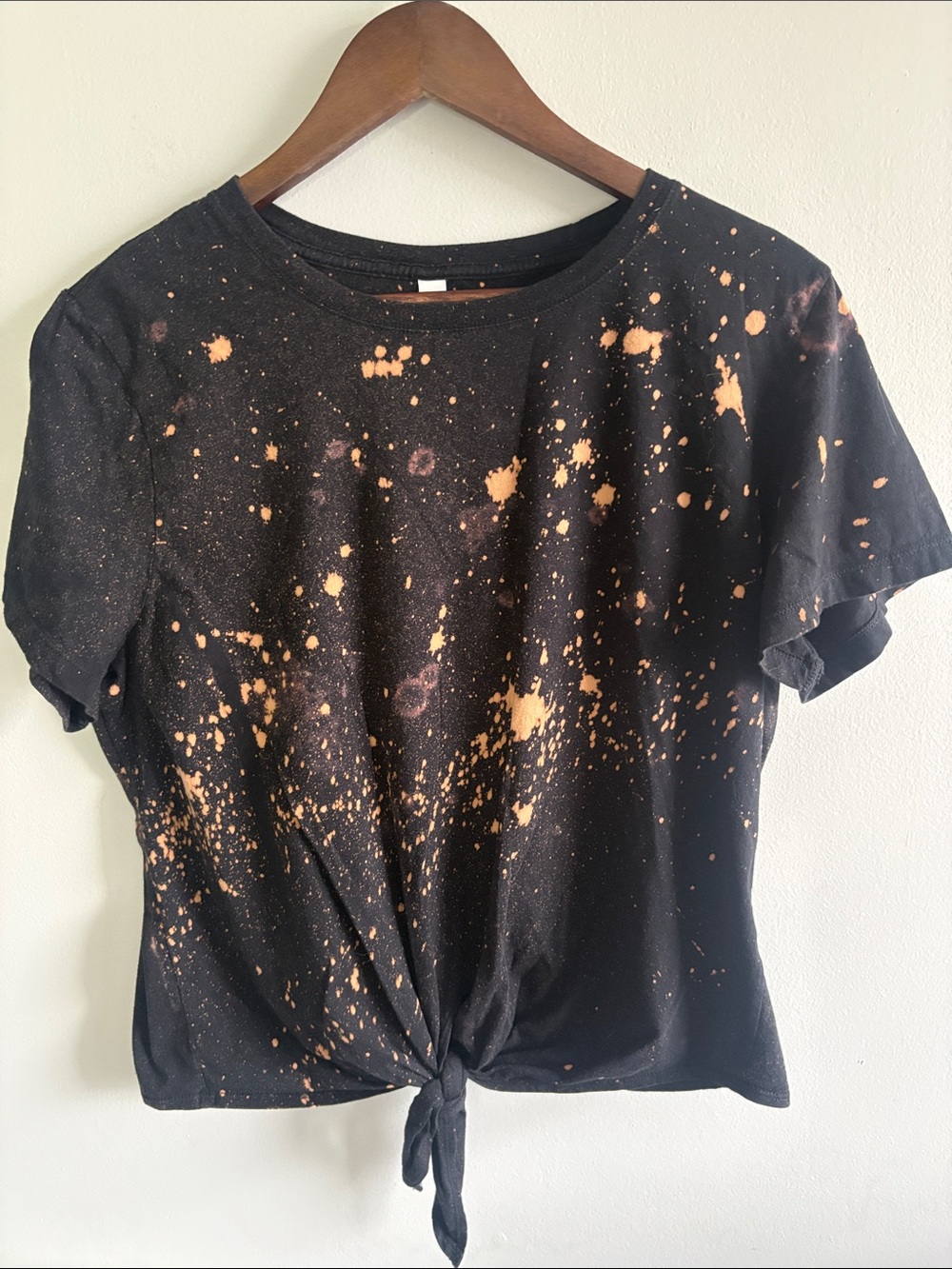 Star Tee Black Bleach Splatter Tie Front Graphic Style Tee Shirt 2XL